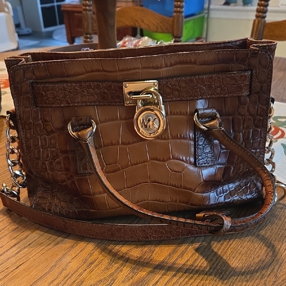 Michael Kors Dark Brown Crocodile-Embossed Shoulder Bag